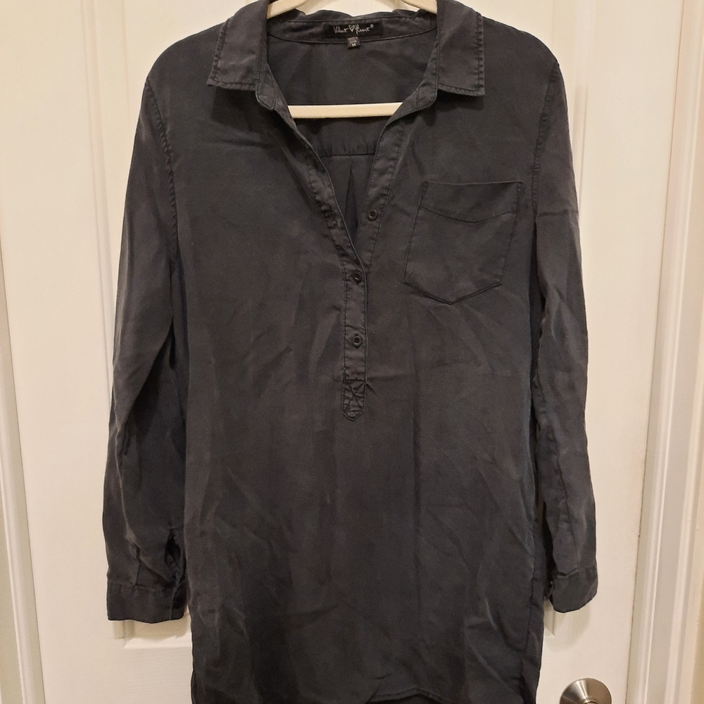Charcoal long sleeve button up tunic dress